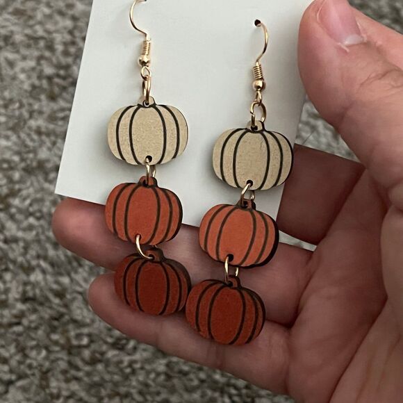 Handmade Tri Color Pumpkin Dangle Earrings - Picture 8 of 8